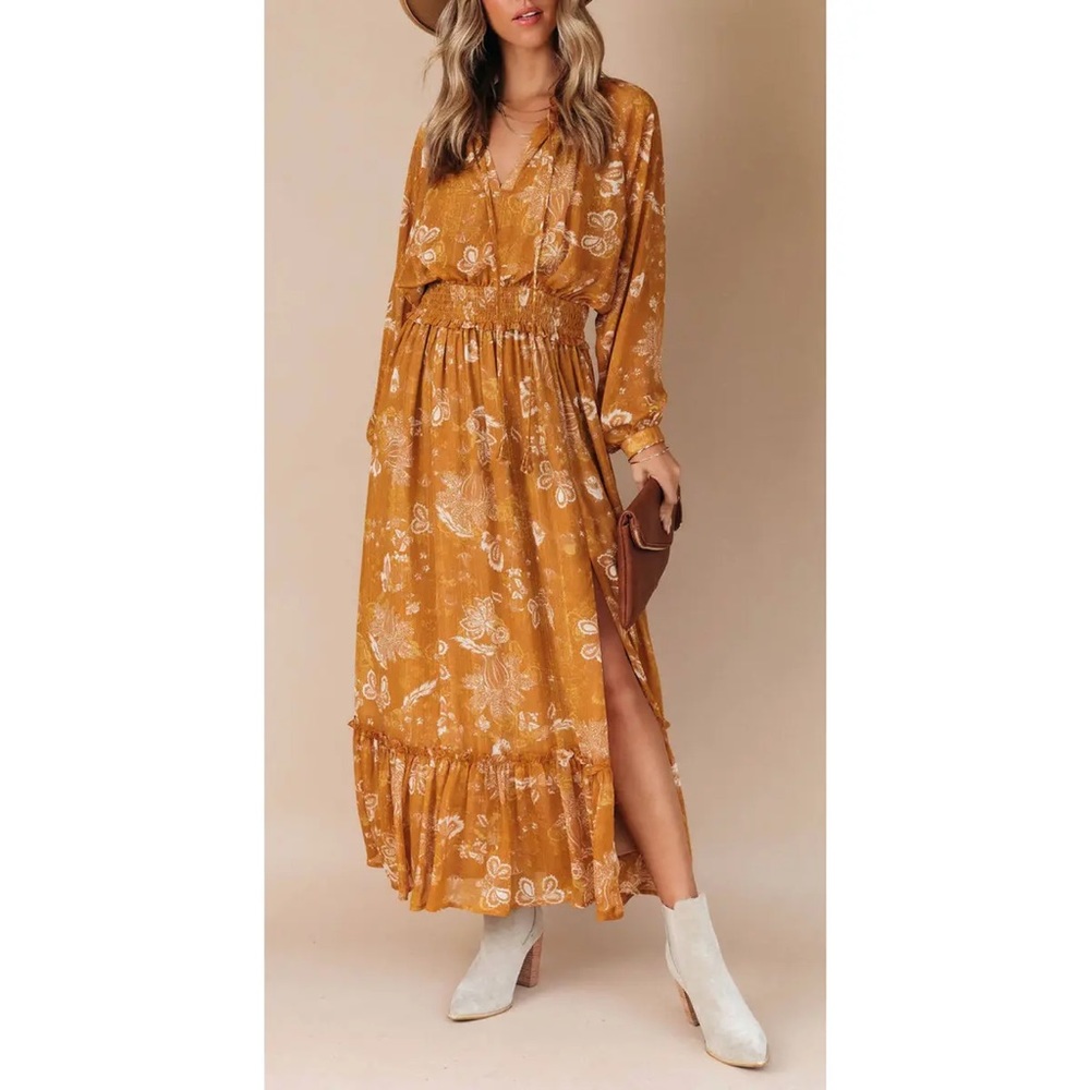 Vici Mustard Floral Maxi Dress